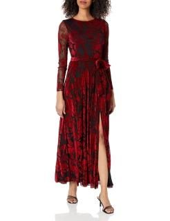 Anne Klein Women's Long Sleeve Maxi Dress Titian Red/Anne Black XL