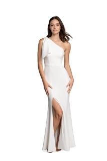 Dress the Population Women's Georgina Asymmetrical Bow Neckline Bodycon MIDI Dre