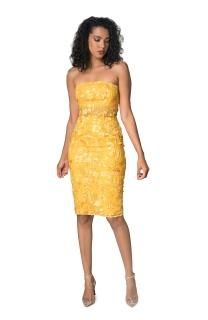 Dress the Population Women's YNEZ Bodycon MIDI Dress Light Amber Multi Medium