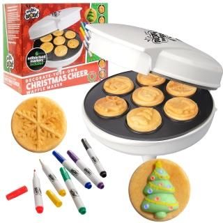 Christmas Holiday Waffle Maker w 6 Edible Food Markers- Make X-Mas Breakfast Fun