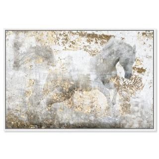 Country Farmhouse Canvas Print Painting Animal Wall Art 'Running Horse' White Fr