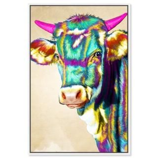 The Oliver Gal Artist Co Fun Colorful Glam Farm Cow Canvas Art 24x36 White Frame