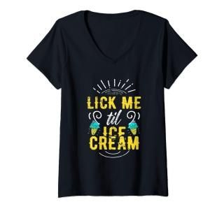 Womens Lick Me Sexual Shirts For Women Funny Adult Humor Gag Gifts V-Neck T-Shir