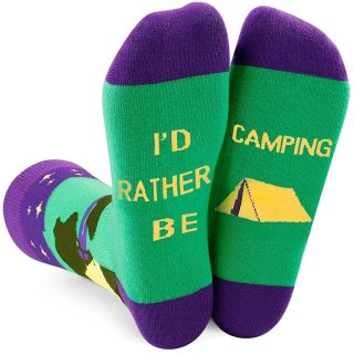 Gnpolo Funny Socks for Men Women I'D Rather Be Camping Dress Casual Crew Fun Gif