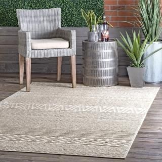 nuLOOM Sundaze Raised Tribal Bands Indoor/Outdoor Area Rug 8 ft x 10 ft Beige