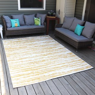 Sunnydaze Abstract Impressions Indoor/Outdoor Patio Area Rug 7x10 Foot - Golden 