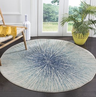 SAFAVIEH Evoke Collection 9' Round Royal / Ivory EVK228A Abstract Burst Non-Shed