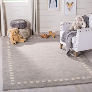 SAFAVIEH Kids Collection 8' x 10' Grey SFK802F Handmade Polka Dot Border Wool Ar