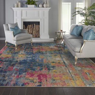 Nourison Celestial Blue/Yellow 9' x 12' Area Rug Contemporary Abstract Easy Clea