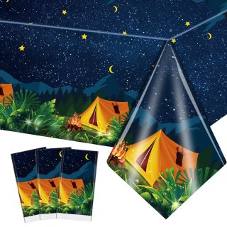 3 Pieces Camping Tablecloth Camp Party Decorations Campfire Plastic Rectangular 