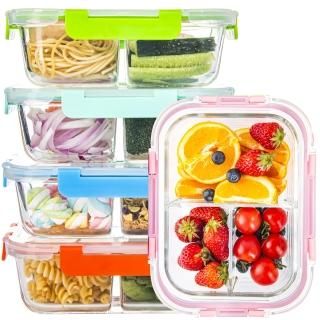 Glass Food Storage Containers 3 Compartment with Lids 5 Pack 34oz Divided Glass 