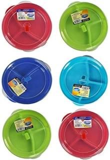 Set of 6 Microwave Food Storage Tray Containers - 3 Section / Compartment Divide