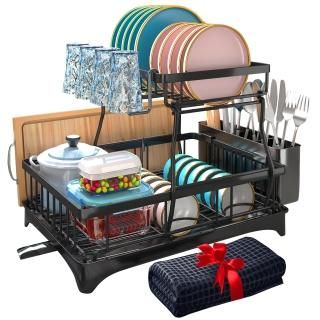 Godboat Dish Drying Rack with Drainboard 2-Tier Dish Racks for Kitchen Counter D