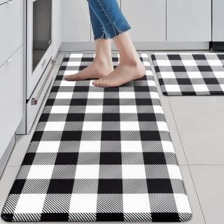 MAYHMYO Kitchen Mat 2 PCS Black and White Kitchen Floor Mat Anti Fatigue Cushion