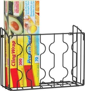 SimpleHouseware Wall Door Mount Kitchen Wrap Organizer Rack Black