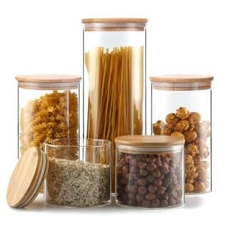 Glass Storage Jars Set of 5 Clear Glass Food Storage Containers with Airtight Ba