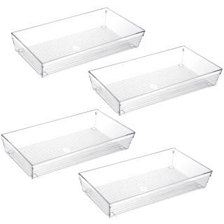 4 Pack 12x 6 Large Size Clear Plastic Desk Drawer Organizer Tray Bathroom Office