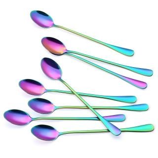 Rainbow Titanium Long Handle Spoons Colorful Plated Latte Spoon Stainless Steel 