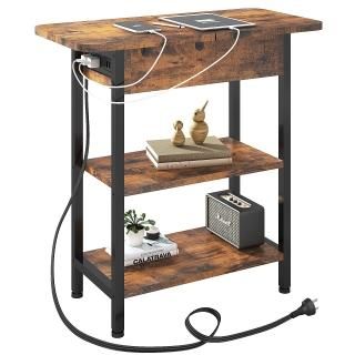 LIDYUK End Table with Charging Station Flip Top Side Table with USB Ports and Ou
