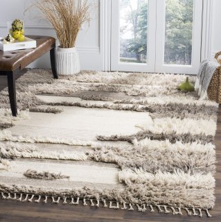 SAFAVIEH Kenya Collection 8' x 10' Ivory/Grey KNY224A Hand-Knotted Tribal Tassel