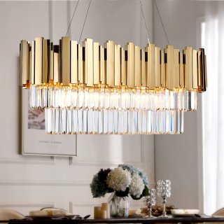 Modern Gold Dining Room Crystal Chandeliers L35.4 X W11.8 Ceiling Haning Pendant