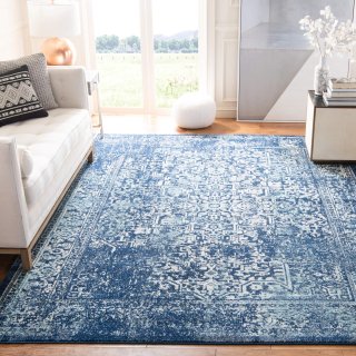 SAFAVIEH Evoke Collection 11' x 15' Navy/Ivory EVK256A Oriental Distressed Non-S