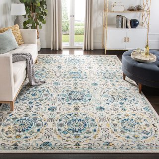 Safavieh Evoke Collection EVK252C Ivory and Blue Round Area Rug 6'7" Dia