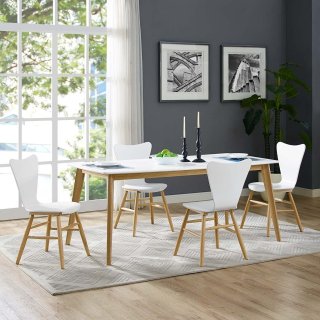 Modway Cascade Mid-Century Modern Wood Four Kitchen and Dining Room Chairs in Wh