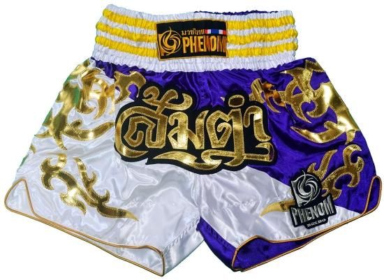 PHENOM MUAYTHAI フェノム ムエタイトランクス#014 白×パープル キック