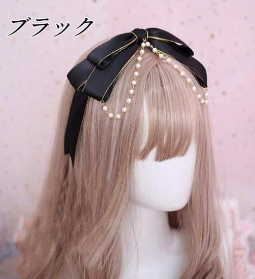 ロリータ Wリボンパールカチューシャ 10色 カチューシャのみ Kc リボン 甘ロリ ゴスロリ ロリィタ 05 ポスト投函可 ロリータゴスロリ専門通販ショップluxury ラグジュアリー 安い価格で可愛いロリータワンピースを取り揃えています
