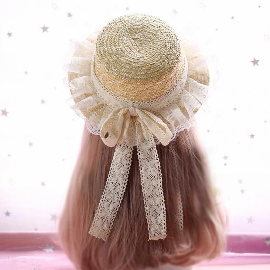 ロリータ オフホワイトレースカンカン帽 帽子のみ 麦わら帽子