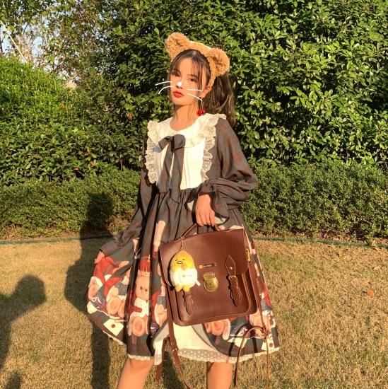 ロリータファッション ロリータ くま王国 ワンピース ワンピのみ Op チェック柄 くまさん 甘ロリ ドールワンピース リボン フリル 長袖 ロリータゴスロリ専門通販ショップluxury ラグジュアリー 安い価格で可愛いロリータワンピースを取り揃えています