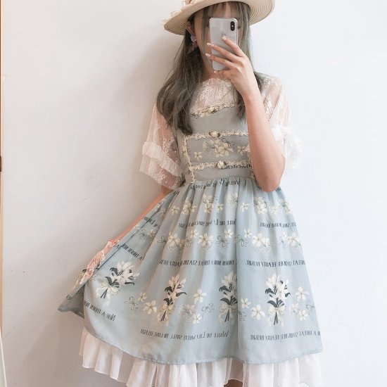 ロリータファッション ロリータ 百合の花 ジャンパースカート