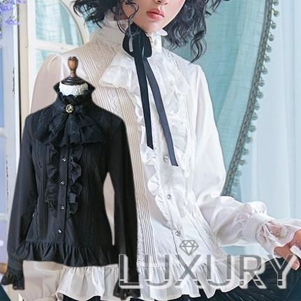 ロリータ Sweet Dreamer Vintage フリル立ち襟ブラウス ブラウスのみ 長袖 ゴスロリ 王子系 黒ロリ クラロリ ロリータゴスロリ専門通販ショップluxury ラグジュアリー 安い価格で可愛いロリータワンピースを取り揃えています