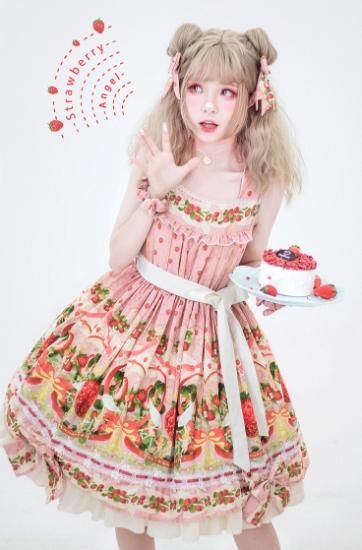 ロリータ strawberry angel sp ジャンパースカート ジャンスカのみ jsk いちご 甘ロリ ワンピ リボン ロリータゴスロリ専門通販ショップluxury ラグジュアリー 安い価格で可愛いロリータワンピースを取り揃えています