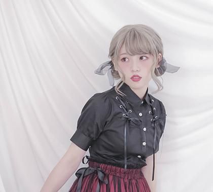 Dolly Delly ブランド パンク風 レースアップ 半袖 ブラウス レディース 編み上げ ロリータ ゴスロリ ロック 原宿系 パフスリーブ バルーン袖 シャツ ロリータファッション ロリィタ ゴスロリ 和ロリ 華ロリ専門通販ショップluxury ラグジュアリー 安い価格で可愛い