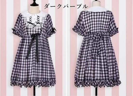 ♥*様 MILK ギンガムチェック 半袖ワンピース　ミニ　ロリィタ 現品限り】ロリータファッション グレーLのみ ロリータ ギンガム