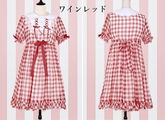 ♥*様 MILK ギンガムチェック 半袖ワンピース　ミニ　ロリィタ 現品限り】ロリータファッション グレーLのみ ロリータ ギンガム