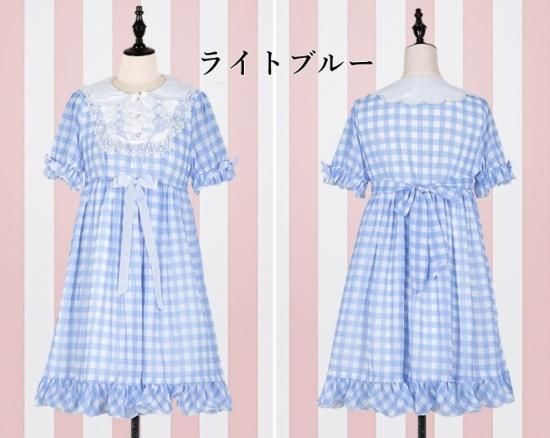♥*様 MILK ギンガムチェック 半袖ワンピース　ミニ　ロリィタ 現品限り】ロリータファッション グレーLのみ ロリータ ギンガム
