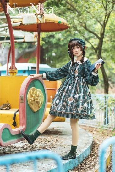ロリータ nyanya 魔法学校 ドールワンピース ワンピのみ 長袖 秋冬 リボン 膝丈 英国風 チェック柄 クラシカル ゴスロリ loli1484 ロリータゴスロリ専門通販ショップluxury ラグジュアリー 安い価格で可愛いロリータワンピースを取り揃えています