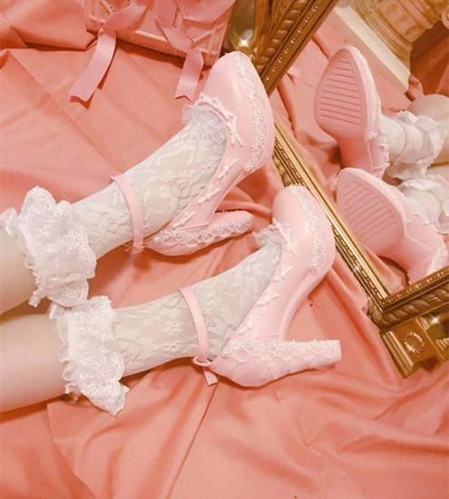ロリータ レースハイヒール ピンク リボン ストラップ 可愛い 上品 パンプス クラシカル 甘ロリ シューズ Loli ロリータゴスロリ専門通販ショップluxury ラグジュアリー 安い価格で可愛いロリータワンピースを取り揃えています
