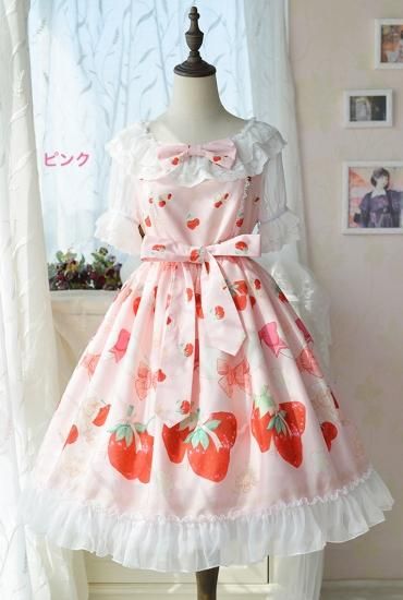 ロリータ Doris Night Lolita チェリーストロベリーワンピース ワンピのみ 半袖 甘ロリ いちご柄 フリル Loli1879 ロリータゴスロリ専門通販ショップluxury ラグジュアリー 安い価格で可愛いロリータワンピースを取り揃えています