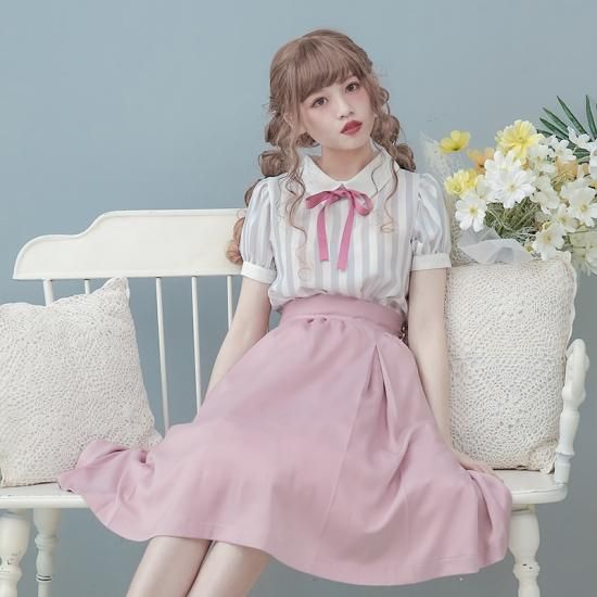 Dolly Delly パステルカラー 膝丈スカート Aライン 無地 ピンク