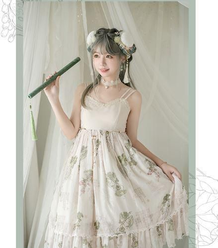 ロリータ Cyan Lolita ワンピース 甘ロリ フリル ハイウエスト 花柄 キャミワンピミディアム フレア チャイナ 春夏 Loli41 ロリータゴスロリ専門通販ショップluxury ラグジュアリー 安い価格で可愛いロリータワンピースを取り揃えています