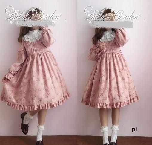 ロリータ ワンピース3色 Lulus Garden 甘ロリ レース襟 Aライン 総柄 ミディアム 上品 かわいい 春夏 長袖 ロリータファッション Loli53 ロリータゴスロリ専門通販ショップluxury ラグジュアリー 安い価格で可愛いロリータワンピースを取り揃えています