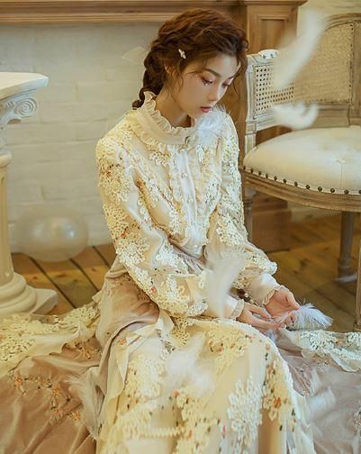 レディース ワンピース ロング 春 秋冬 レース レトロ ビジュー ふんわり ハイネック 可愛い ロリータ Semil0011 ロリータゴスロリ専門通販ショップluxury ラグジュアリー 安い価格で可愛いロリータワンピースを取り揃えています
