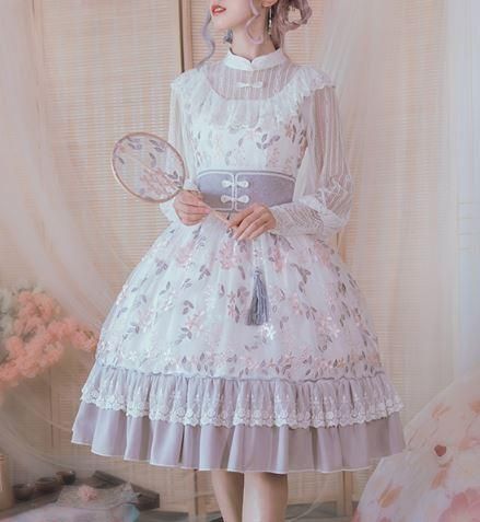 ロリータ ジャンスカ ホワイト 華ロリ コルセット ベルト ミディアム フレア 花柄 刺しゅう かわいい 清楚 エレガント きれいめ フェミニン ドレス チャイナドレス か Loli2314 ロリータゴスロリ専門通販ショップluxury ラグジュアリー 安い価格で可愛いロリータ