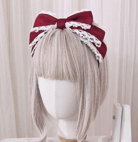 ロリータ クリスマスカラー リボンカチューシャ ワイン 甘ロリ クラシカル かわいい レース レッド ヘッドドレス ファッション雑貨 小物 人気 トレンド フリーサイズ おでかけ Loli2625 ロリータゴスロリ専門通販ショップluxury ラグジュアリー 安い価格で可愛い