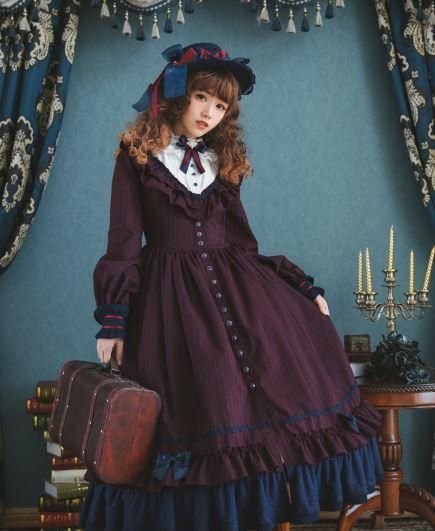 ロリータ ストライプ 編み上げ ワンピース3色 クラシカル リボン ロリータ ストライプ 編み上げ ワンピース3色 クラシカル リボン