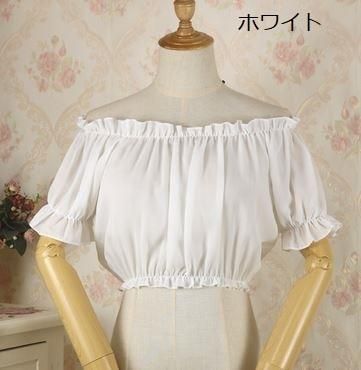 ロリータ Lolita オフショル 半袖 ショート丈 ブラウス 5色 パフ袖 ショート丈 ビスチェ プルオーバー ホワイト ブラック ブルー ピンク クリーム フリル パフスリーブ 2way ロリータゴスロリ専門通販ショップluxury ラグジュアリー 安い価格で可愛いロリータワンピース